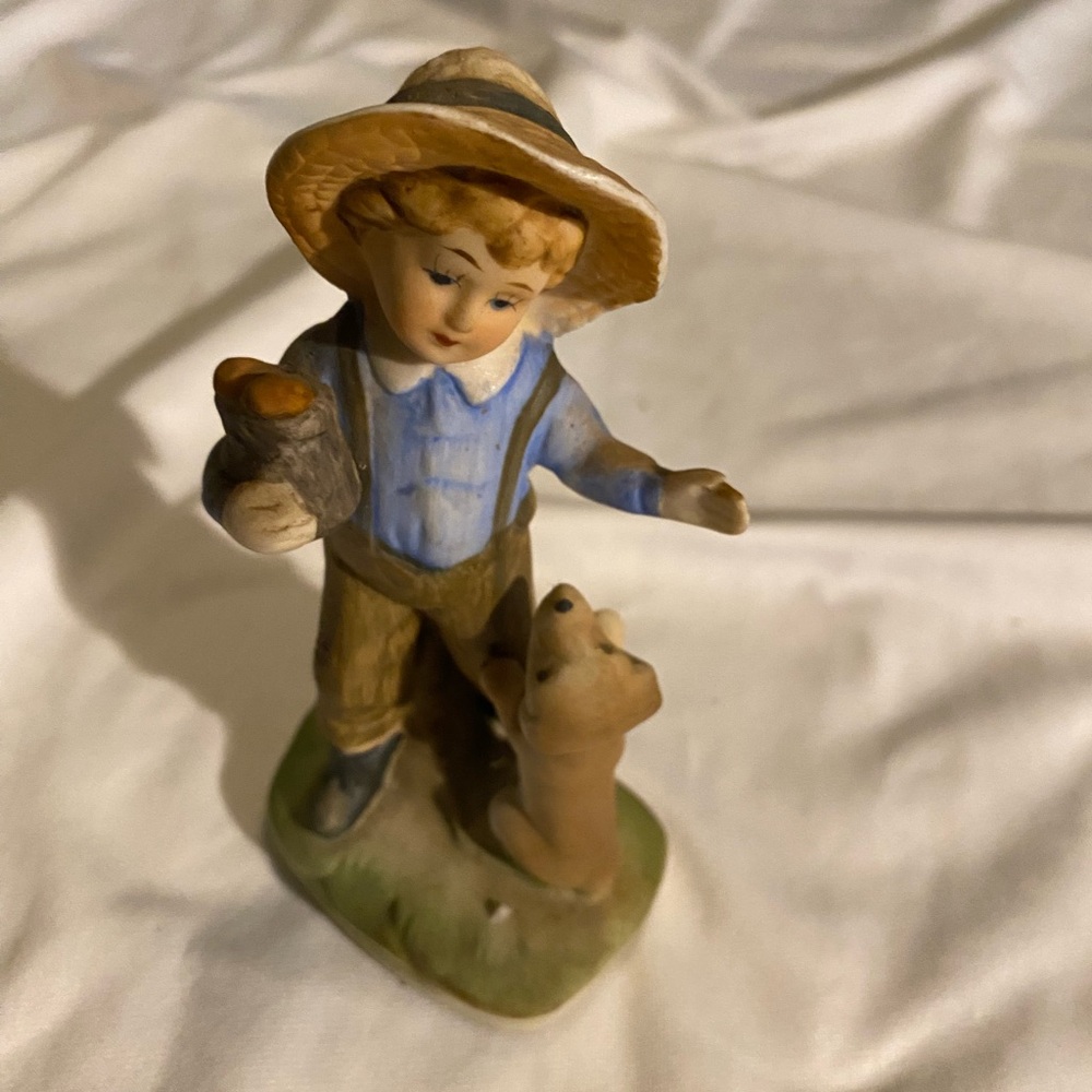 Norleans 5” Figurine Boy In Overalls With Dog